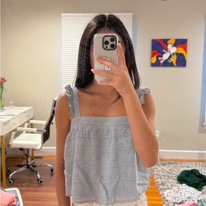 Women's Blue Ruffle Strap Top